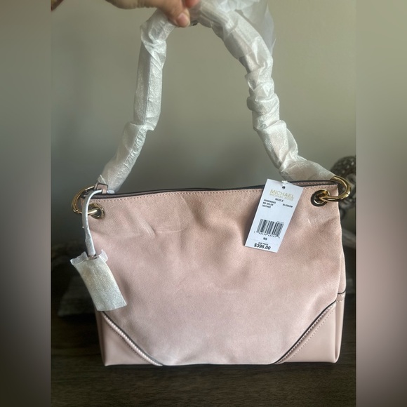 MICHAEL KORS NICOLE PINK SUEDE/LEATHER MEDIUM SHOULDER TOTE BAG - Picture 3 of 12